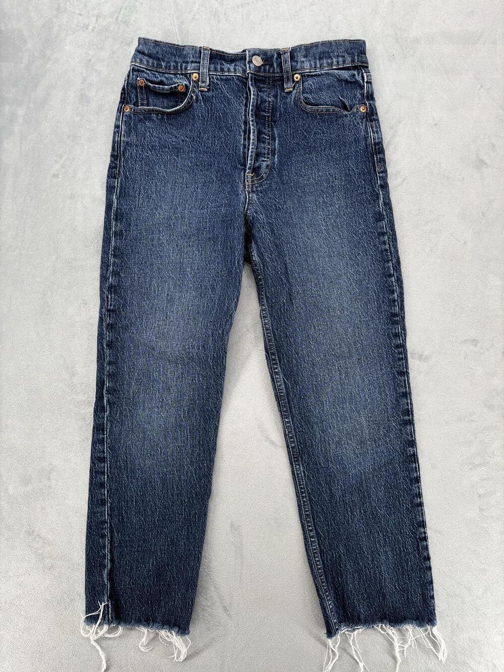 Gap Jeans Womens Size 6 Blue Cheeky Straight High Rise Frayed Hem Medium Wash